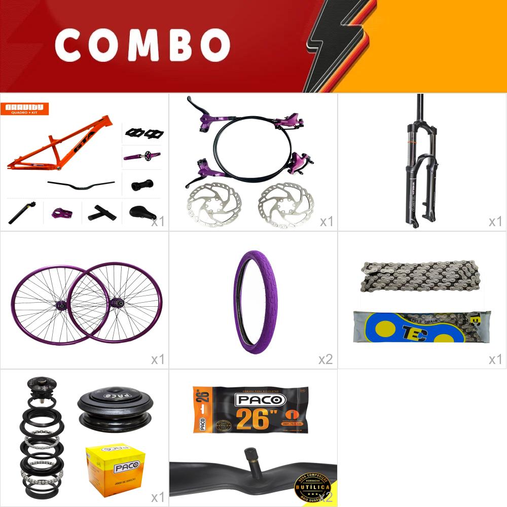          combo 1 bike gravity laranja com freio hidraulico - confira os itens