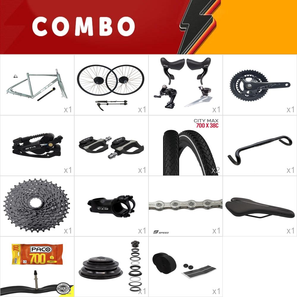                  combo 1 bike gravel across 2.0 tam 54 verde salvia + par de roda montada - confira itens